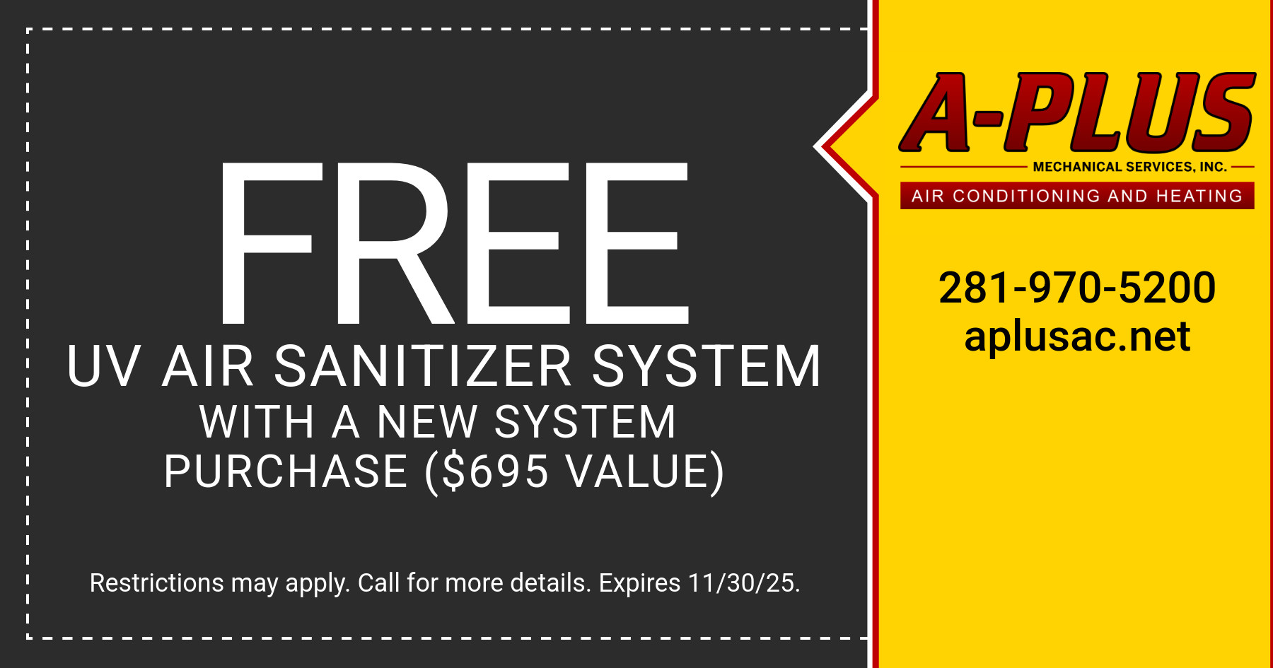 Free UV sanitizer system with a new system purchase.